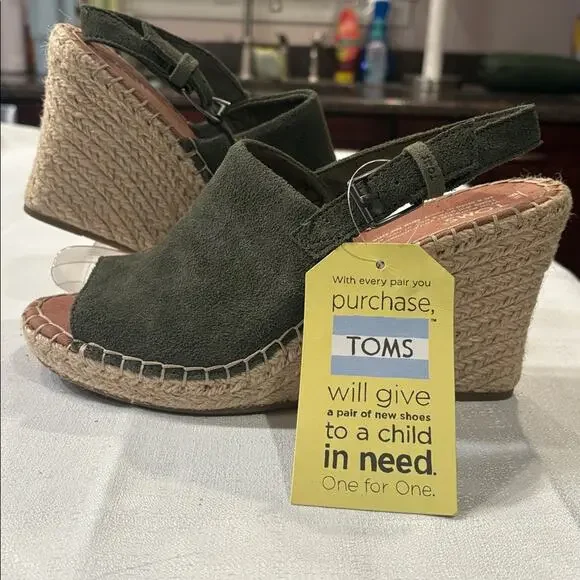 Toms Monica Suede Espadrille Slingback Wedge Sandals Pine Size 8 NWT - Picture 5 of 6
